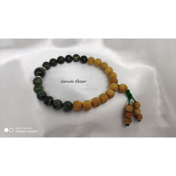 Hála ásvány karkötő – Kambaba Jáspis nemes szantálfa  gyöngyökkel Uniszex