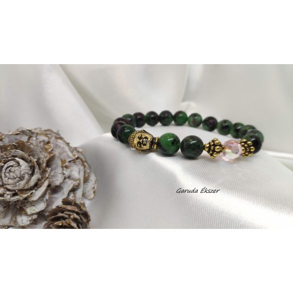 Buddha Rubin Zoizit ásvány karkötő swarovski kristállyal