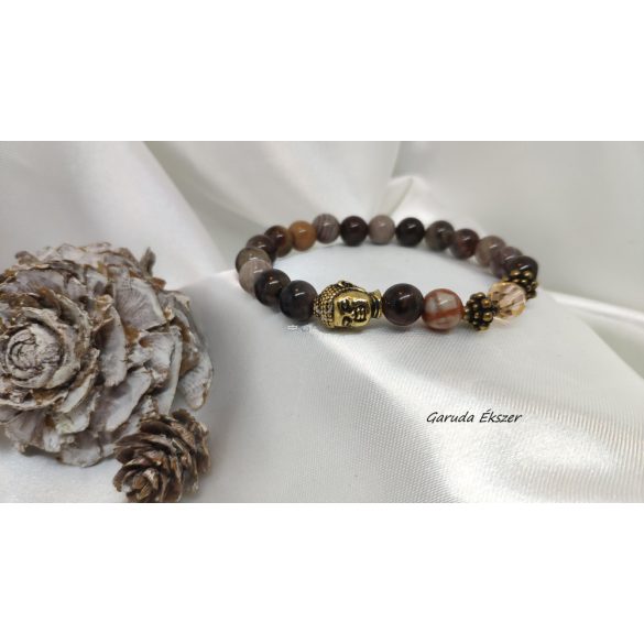 Buddha Fa opál ásvány karkötő swarovski kristállyal