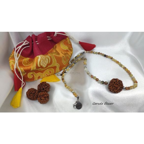 Garuda Áldás és Öröm   csipkeachát, 5 mukhi rudraksha medálos ásvány nyaklánc.  Áldások az életben -Öröm – 