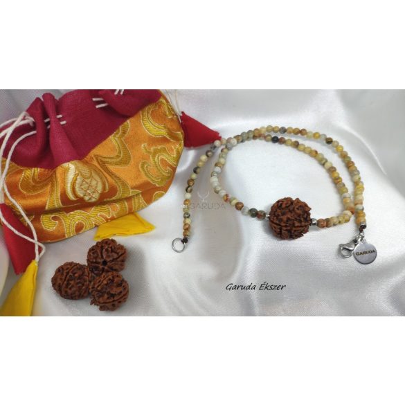Garuda Áldás és Öröm   csipkeachát, 5 mukhi rudraksha medálos ásvány nyaklánc.  Áldások az életben -Öröm – 