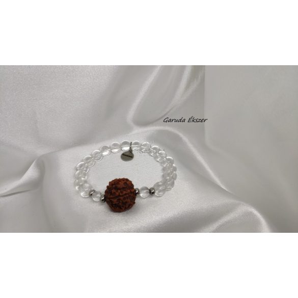 Garuda Áldás és Tisztaság   Hegyikristály, 5 mukhi rudraksha ásvány karkötő.  