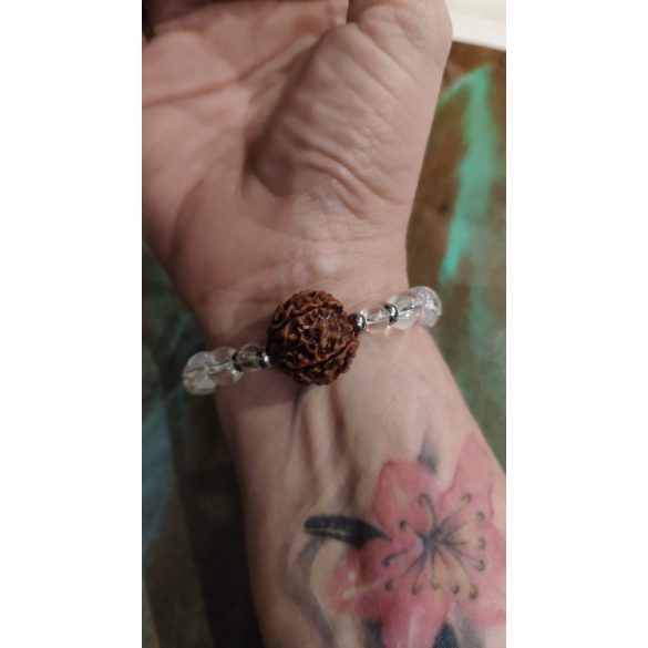 Garuda Áldás és Tisztaság   Hegyikristály, 5 mukhi rudraksha ásvány karkötő.  