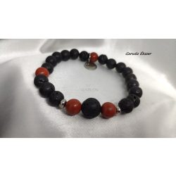   Univerzum - Energia – Láva Vörös Jáspis ásvány karkötő, csukló mala 3-6-9 (Tesla) szekvenciával férfi méret.