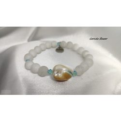   Univerzum – Gyengéd gyógyító – Fehér Jade , kagyló ásvány karkötő, csukló mala 3-6-9 (Tesla) szekvenciával 