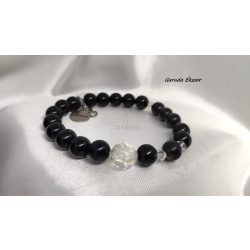   Csillogó  – Obszidián -Sungit karkötő Fibonacci szekvenciával swarovski kristályokkal