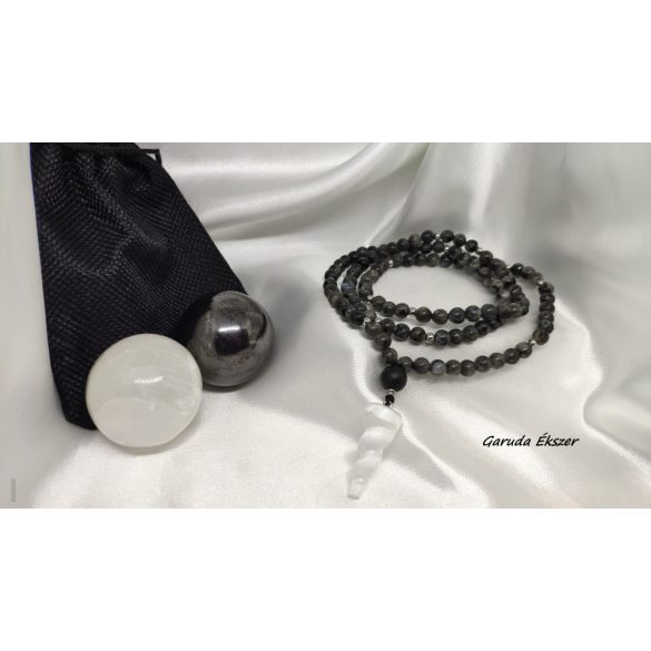  Hold Unikornis  Larvikite -szelenit – Sungit mala ásvány nyaklánc 3-6-9 (Tesla) szekvenciával.