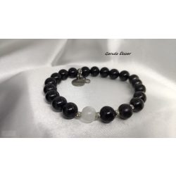   Végtelen dualitás– Turmalin -Sungit-Szelenit ásvány karkötő Fibonacci szekvenciával 