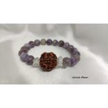 Garuda Áldás Lepidolit pink turmalinnal , Herkimer gyémánt ,  5 mukhi rudraksha ásvány karkötő.  