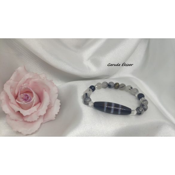 Szerencsés élet - Csíkos dzi gyöngy turmalin kvarc karkötő Női változat 