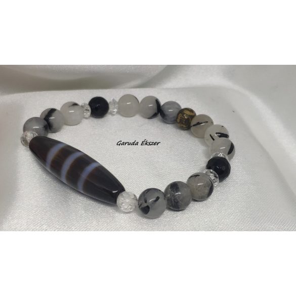 Szerencsés élet - Csíkos dzi gyöngy turmalin kvarc karkötő Női változat 