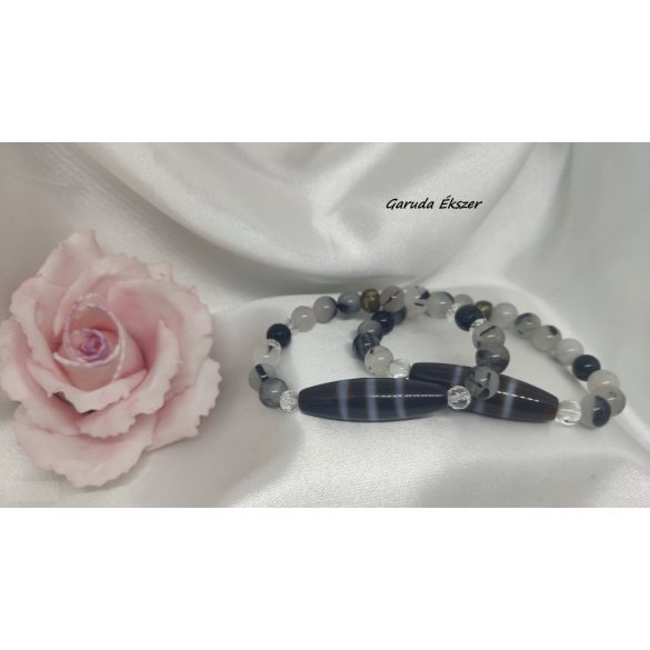 Szerencsés élet - Csíkos dzi gyöngy turmalin kvarc karkötő Női változat 