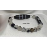 Szerencsés élet - Csíkos dzi gyöngy turmalin kvarc karkötő Férfi változat 