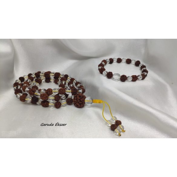 Rudraksha – hegyikristály mala – nyaklánc karkötővel szett-ben.