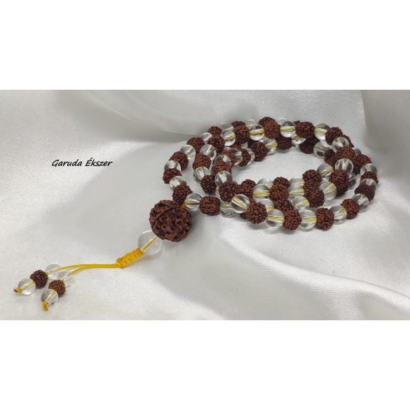 Rudraksha – hegyikristály mala – nyaklánc karkötővel szett-ben.