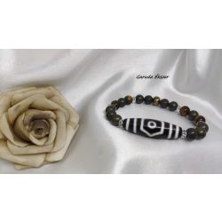   3 szemű Dzi Gyöngy – Pirit - Tigrisszem gazdagság amulett ásvány karkötő Női