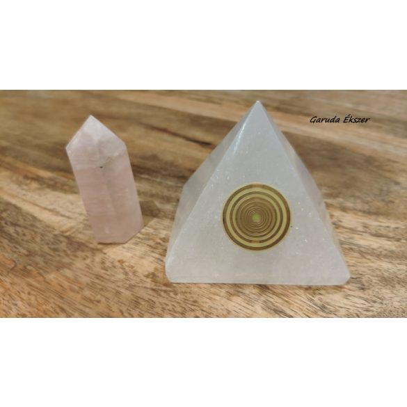 Garuda Harmonizáló/ EMF védő Szelenit  Piramis 7 cm, aranyozott Lakhovsky MWO harmonizáló koronggal