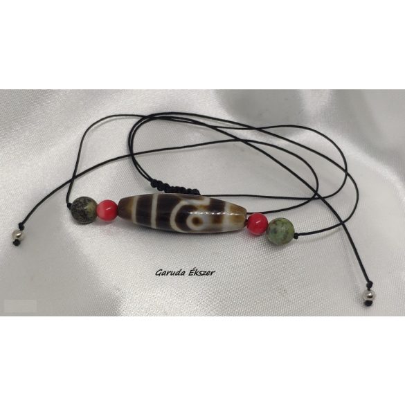 2 szemű dzi gyöngy koral és türkiz gyöngyökkel - Klasszikus Sherpa Amulett lánc