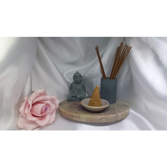 Buddha Virág Jáde füstölő és gyertya tartó. Palo Santo füstölő kúppal 