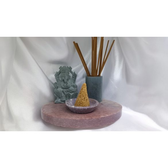 Ganesha Virág Jáde füstölő és gyertya tartó. Palo Santo füstölő kúppal 
