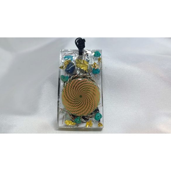 A Vízöntő Kora  – Garuda Skaláris Prána orgonit medál kék zafir - Türkiz- Akvamarin-Hegyikristály-Szelenit - Flanagan cosmic szenzorral