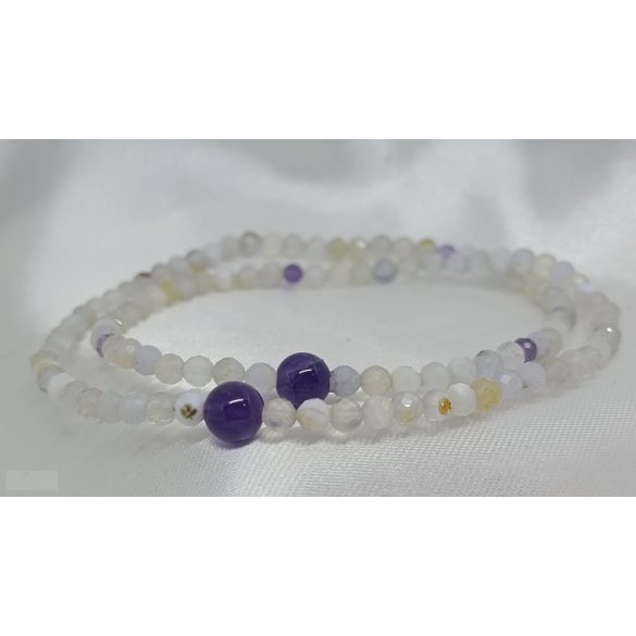 108 karkötő  Kalcedon ásványkarkötő  Belső Béke  – Harmónia – Önszeretet- Védelem