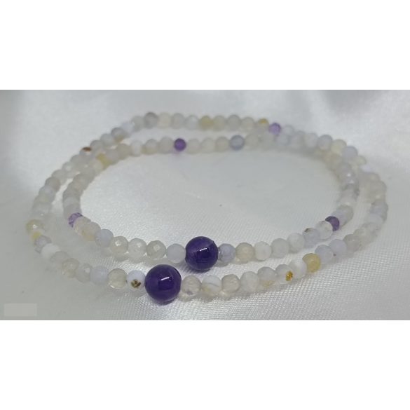 108 karkötő  Kalcedon ásványkarkötő  Belső Béke  – Harmónia – Önszeretet- Védelem