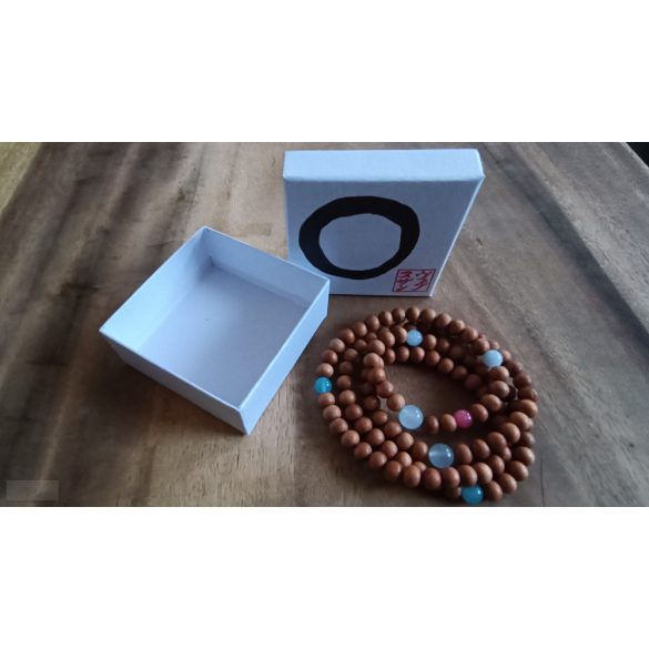 108 ZEN Mala karkötő Kék Jade , trópusi illatos fa, kívánság gyönggyel