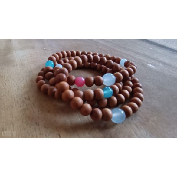 108 ZEN Mala karkötő Kék Jade , trópusi illatos fa, kívánság gyönggyel