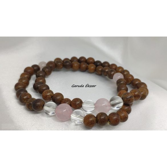 Rózsakvarc , bambusz Karkötő japán Zen Mala 