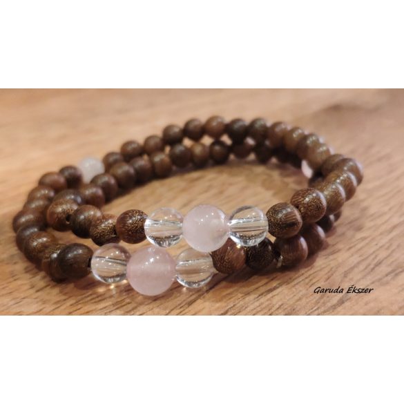 Rózsakvarc , bambusz Karkötő japán Zen Mala 