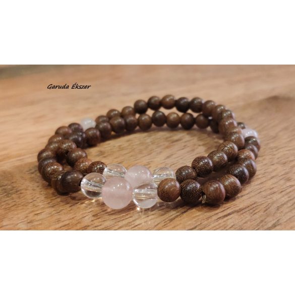 Rózsakvarc , bambusz Karkötő japán Zen Mala 