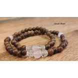 Rózsakvarc , bambusz Karkötő japán Zen Mala 