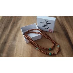   108 ZEN Mala - A Sárkány éve - karkötő Tibeti Jade gyöngy , Aventurin , Sárkányvér Jáspis, Karneol, Nemes szantálfa fa, arany aurakvarc kívánság gyönggyel, ásvány karkötő 