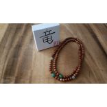 108 ZEN Mala - A Sárkány éve - karkötő Tibeti Jade gyöngy , Aventurin , Sárkányvér Jáspis, Karneol, Nemes szantálfa fa, arany aurakvarc kívánság gyönggyel, ásvány karkötő 