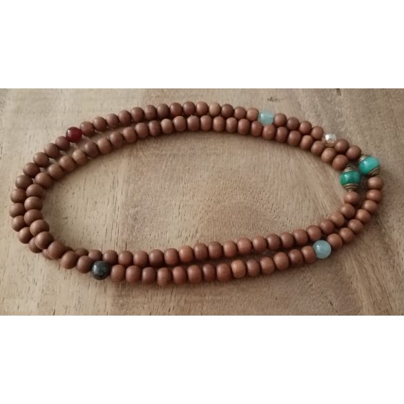108 ZEN Mala - A Sárkány éve - karkötő Tibeti Jade gyöngy , Aventurin , Sárkányvér Jáspis, Karneol, Nemes szantálfa fa, arany aurakvarc kívánság gyönggyel, ásvány karkötő 