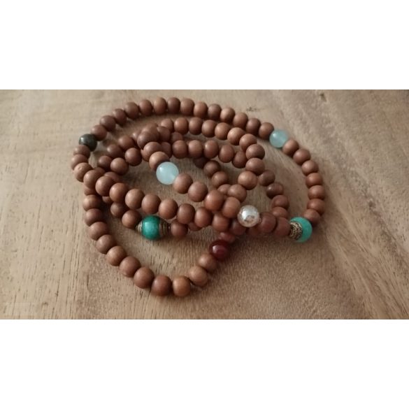 108 ZEN Mala - A Sárkány éve - karkötő Tibeti Jade gyöngy , Aventurin , Sárkányvér Jáspis, Karneol, Nemes szantálfa fa, arany aurakvarc kívánság gyönggyel, ásvány karkötő 