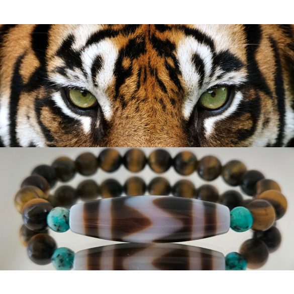 DZI Tigrisfog & Tigrisszem unisex karkötő – a valódi erő, siker és védelem szimbóluma