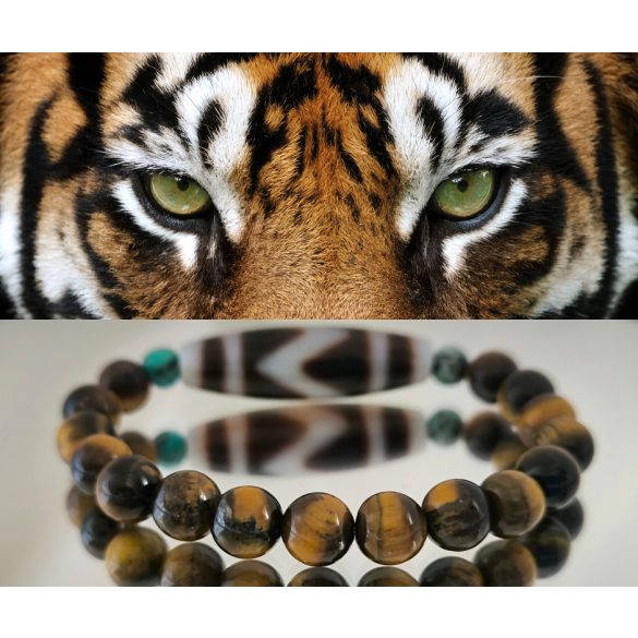 DZI Tigrisfog & Tigrisszem unisex karkötő – a valódi erő, siker és védelem szimbóluma
