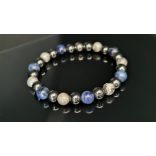 Monolith - Szodalit & Ezüstlevél Jáspis & Hematit férfi ásvány karkötő  - az Erő és Intuició  