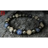 Monolith - Szodalit & Ezüstlevél Jáspis & Hematit férfi ásvány karkötő  - az Erő és Intuició  