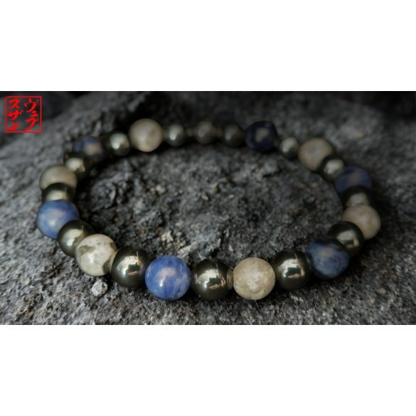 Monolith - Szodalit & Ezüstlevél Jáspis & Hematit férfi ásvány karkötő  - az Erő és Intuició  