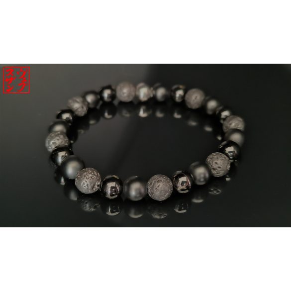 Monolith - Turmalin & Ónix & Lávakő férfi ásvány karkötő    – A 3 Fekete Kő Védelem 