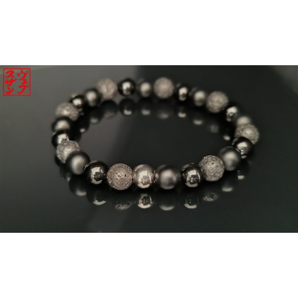 Monolith - Turmalin & Ónix & Lávakő férfi ásvány karkötő    – A 3 Fekete Kő Védelem 