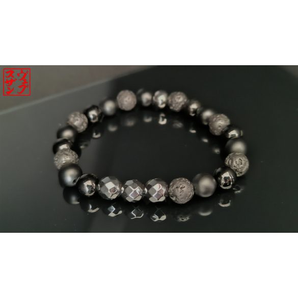 Monolith - Turmalin & Ónix & Lávakő & Hematit férfi ásvány karkötő    – A 3 Fekete Kő + - Védelem 