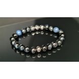 Monolith - Kék Tigrisszem & Dumortierit & Hematit férfi ásvány karkötő - KÉK AURA 