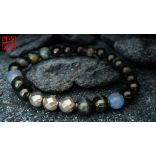 Monolith - Kék Tigrisszem & Dumortierit & Hematit férfi ásvány karkötő - KÉK AURA 