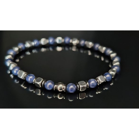 Monolith - Szódalit & Hematit férfi ásvány karkötő  - KÉK KÖZÉPPONT 