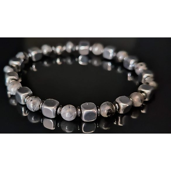 Monolith - Larvikit & Hematit férfi ásvány karkötő  , Az Észak Fénye 