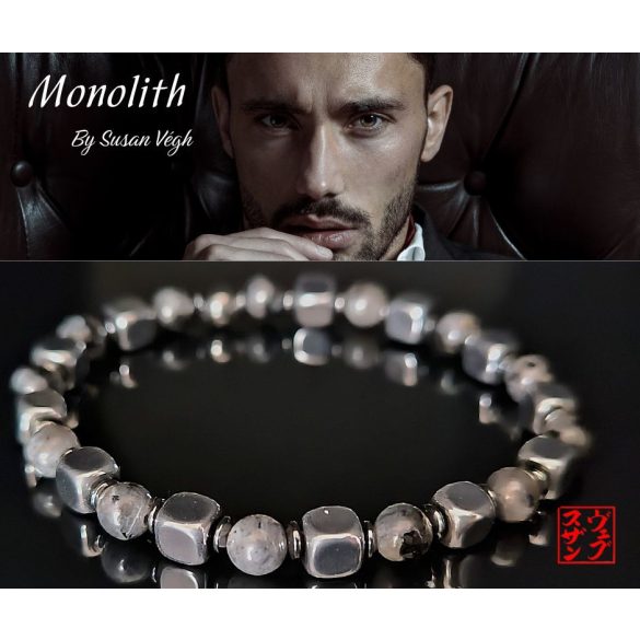 Monolith - Larvikit & Hematit férfi ásvány karkötő  , Az Észak Fénye 